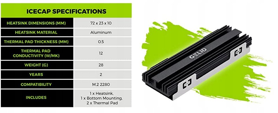 Ftohës SSD M.2 GELID IceCap, për 2280, alumini, gri