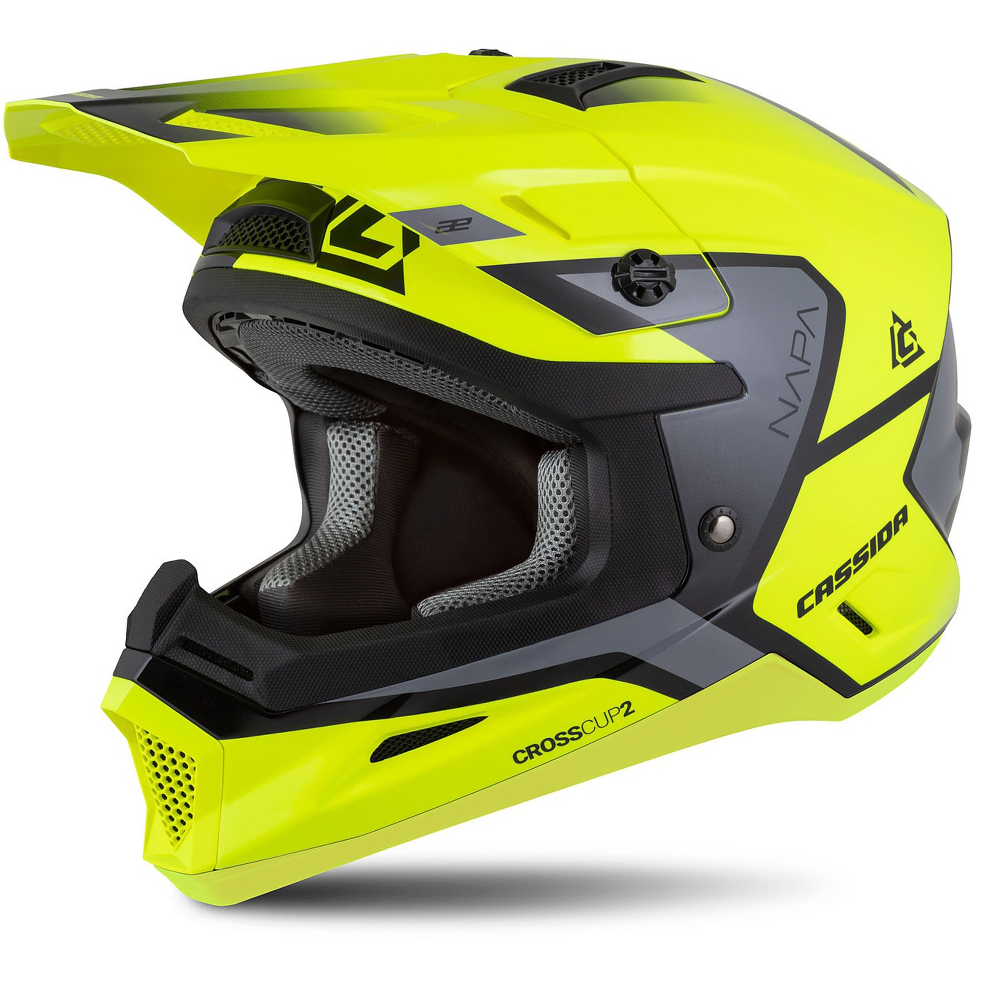 Helmetë motocross Cassida Cross Cup 2 Napa, madhësia M, fluo e verdhë e zezë gri perlë