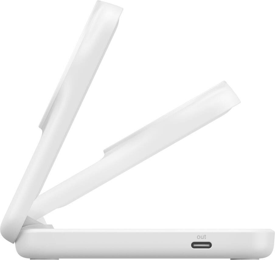 Karikues wireless Belkin UltraCharge 2 in 1 Qi2, 25W, me portë USB C, i bardhë