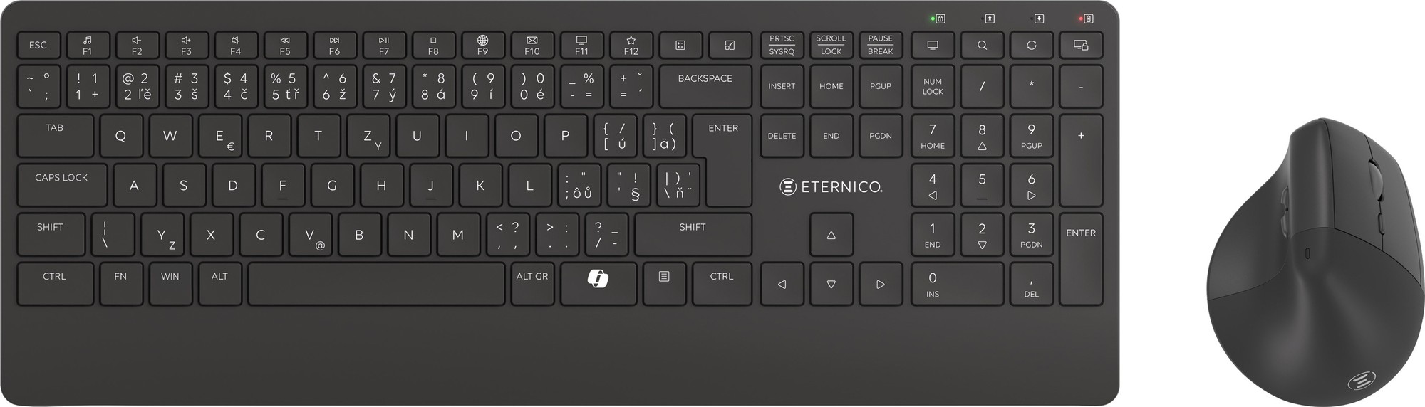 Set tastierë dhe maus wireless Eternico KS4250, CZ/SK, me maus vertikal ergonomik, i zi
