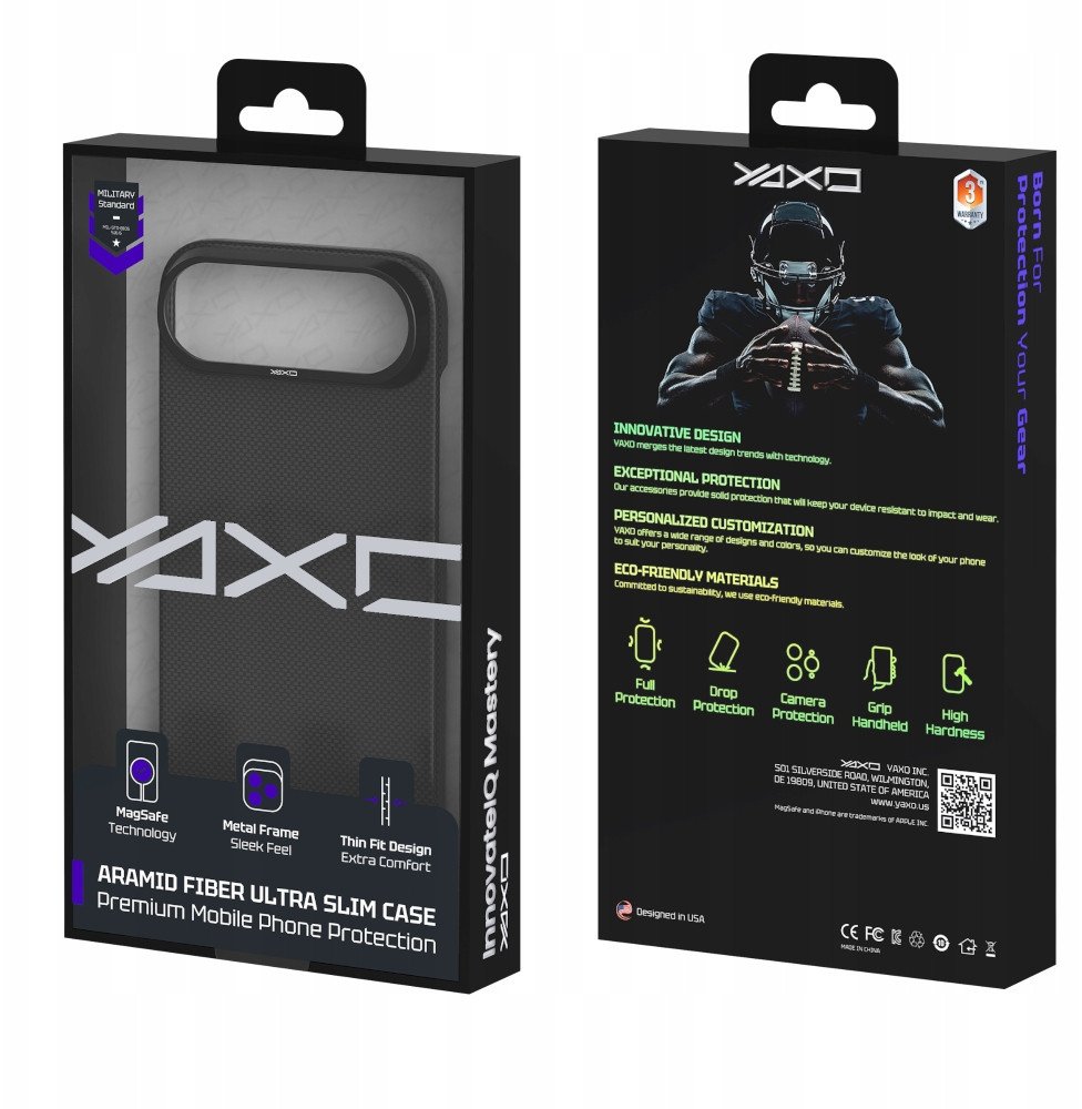 Mbështjellës YAXO Aramid Fiber Ultra Slim për iPhone Air, MagSafe, e zezë