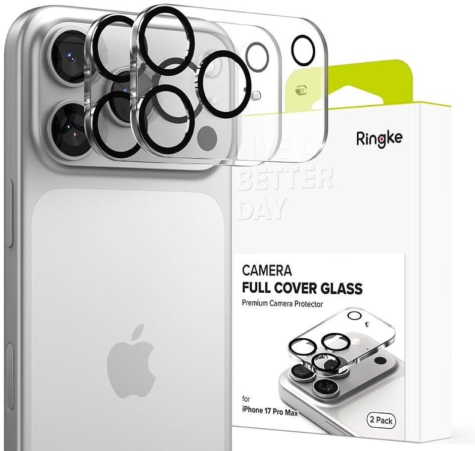 Mbrojtëse xhami për kamera Ringke Full Cover, për iPhone 17 Pro Max, set 2 copë, e zezë dhe transparente