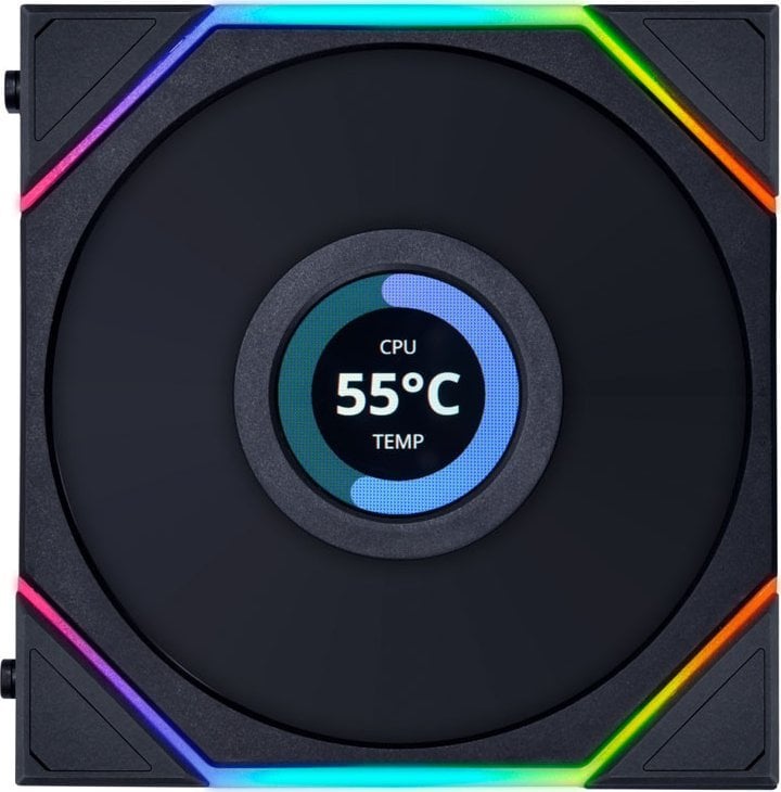 Ventilatorë PC Lian Li Uni Fan TL LCD 120, set 3x120mm, RGB, me hub, të zinj