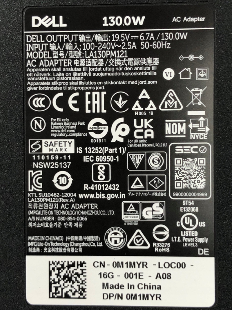 Karikues laptopi Dell Barrel AC, 130W, për Latitude Slimline dhe XPS 15, i zi