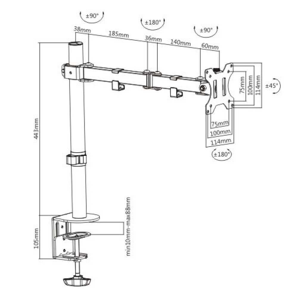 Mbajtës monitori Techly, 13-32", 8 kg, i zi