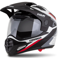Helmetë enduro Cassida Tour 2.0 X-tra, polikarbonat, me peak mat, e bardhë kuqe e zezë, madhësia L