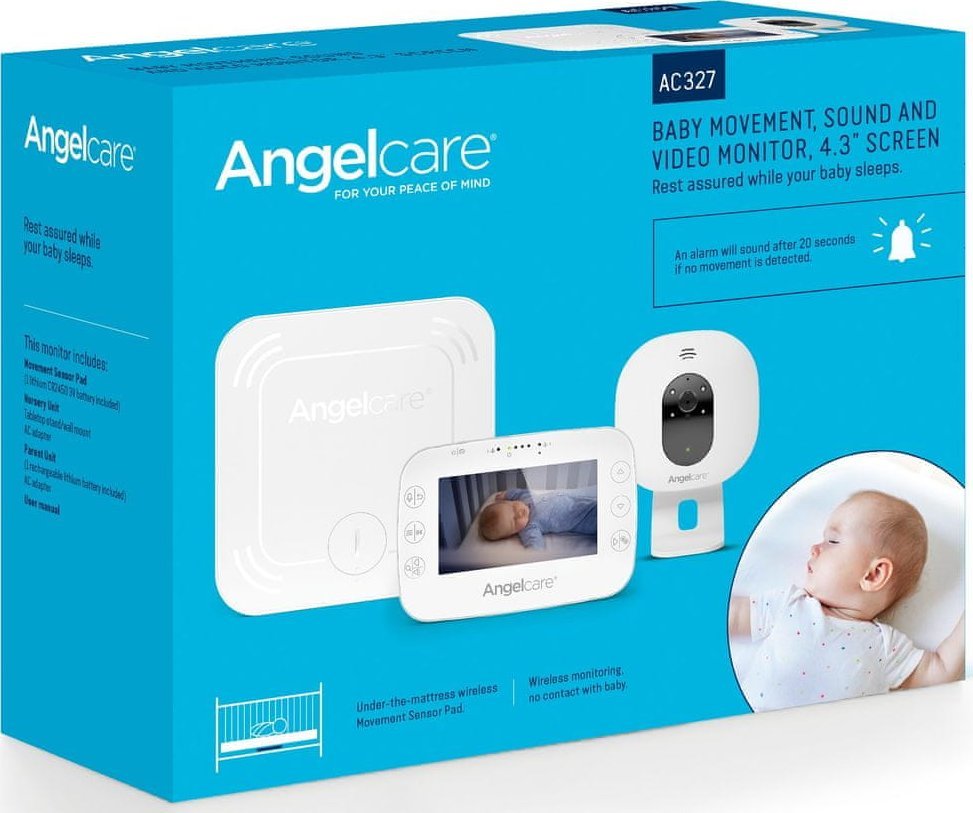 Monitor bebe Angelcare AC327, lëvizje dhe video, komunikim dy drejtimësh, i bardhë