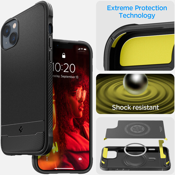 Mbulesa mbrojtëse Spigen Rugged Armor MagSafe për Apple iPhone 14, e zezë