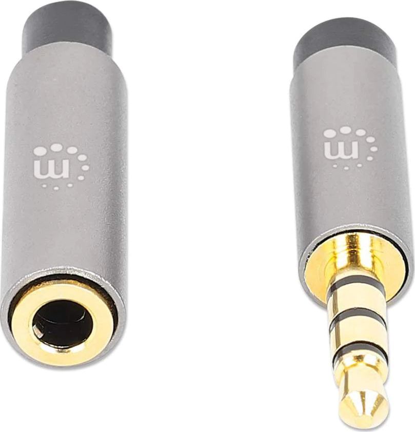 Аудио кабел Manhattan 3.5mm, 3m, продолжувач машки-женски, црно-сребрен