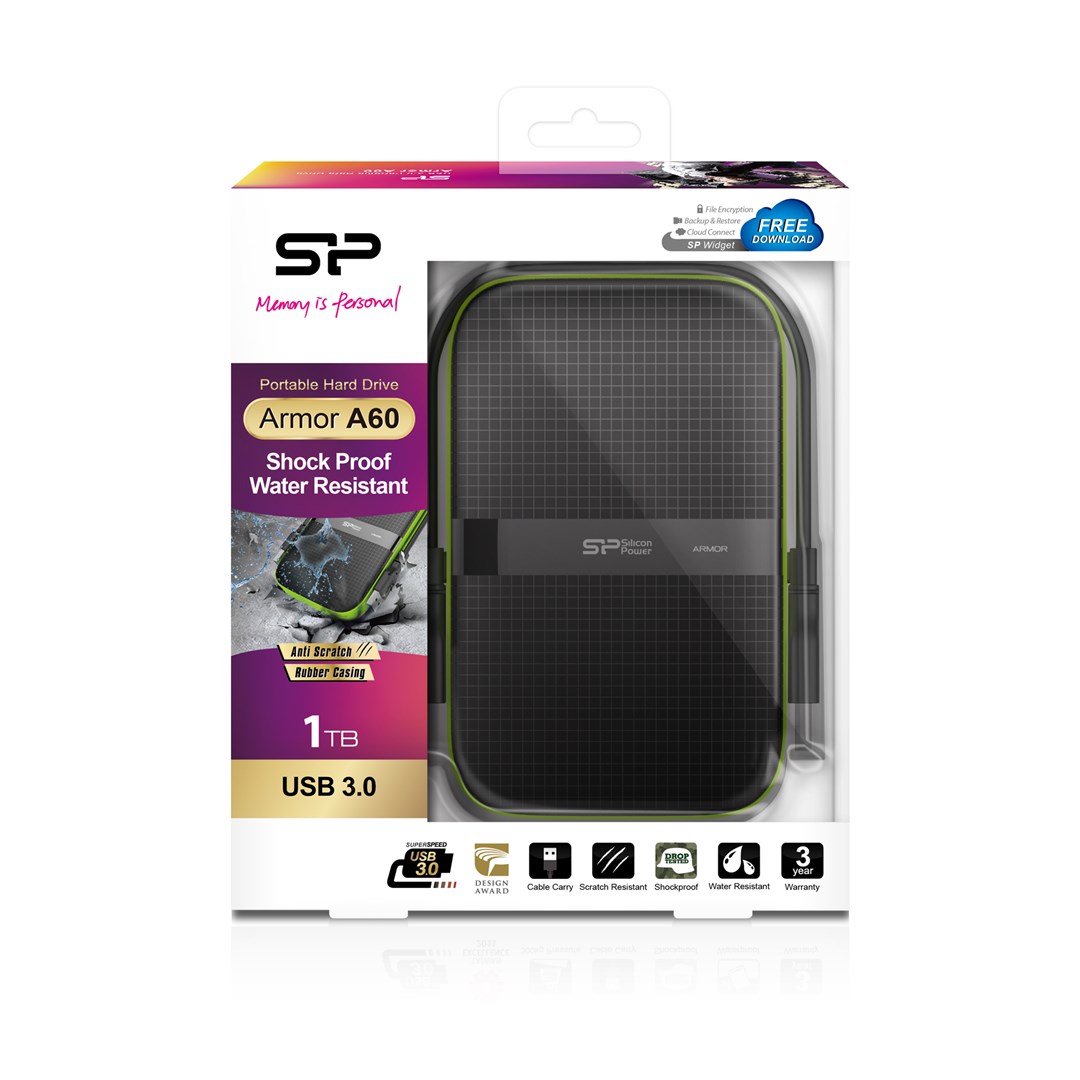 Hard disk i jashtëm Silicon Power Armor A60, 1TB, USB 3.1, i zi
