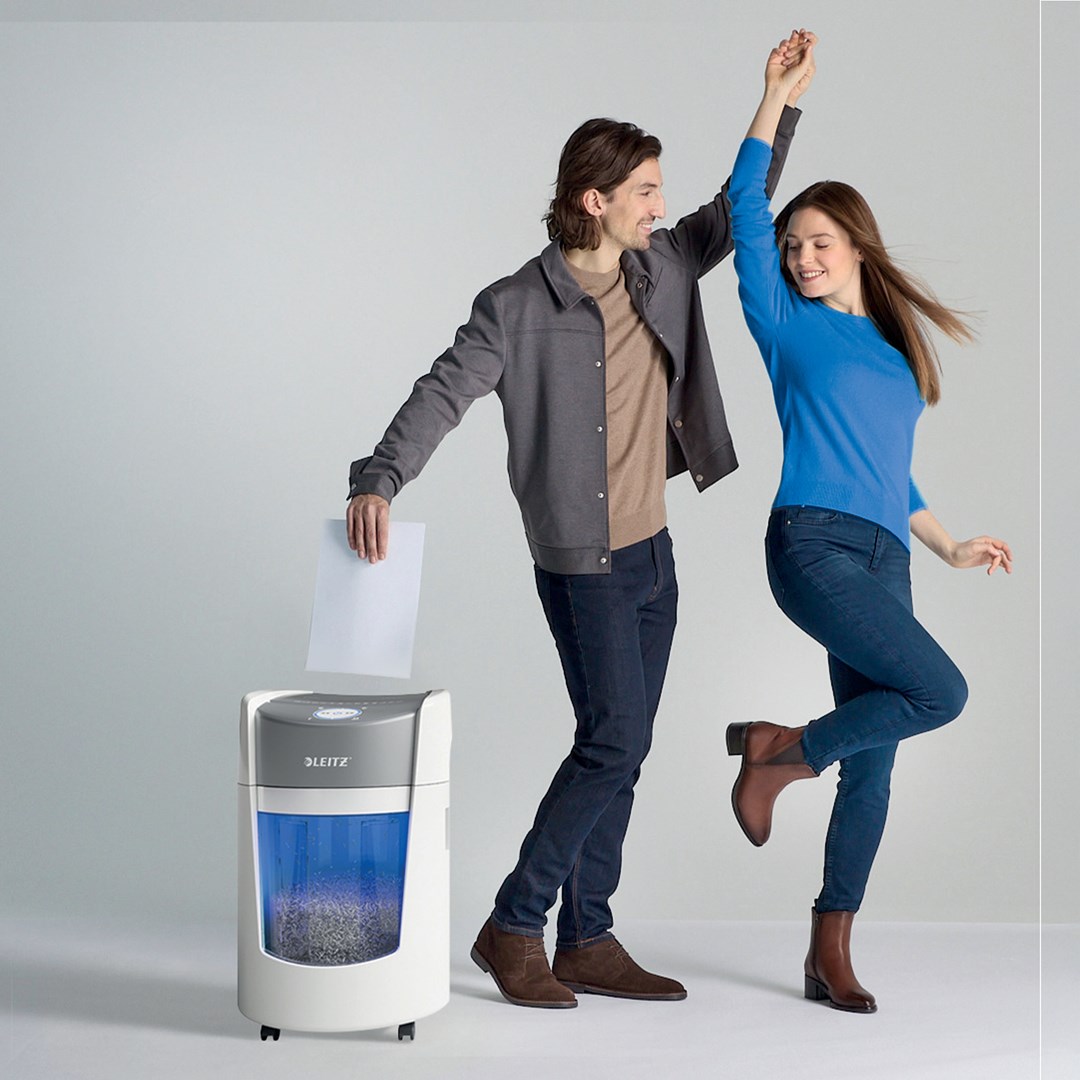 Shkatërrues dokumentesh Leitz IQ Optimax Small, kosh 22L, kapacitet 350 fletë A4, i bardhë gri