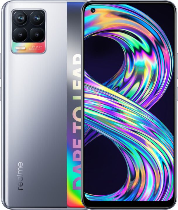 Celular Realme 8 (RMX3085S), 6.4", 4 GB RAM, 64 GB, i argjendtë