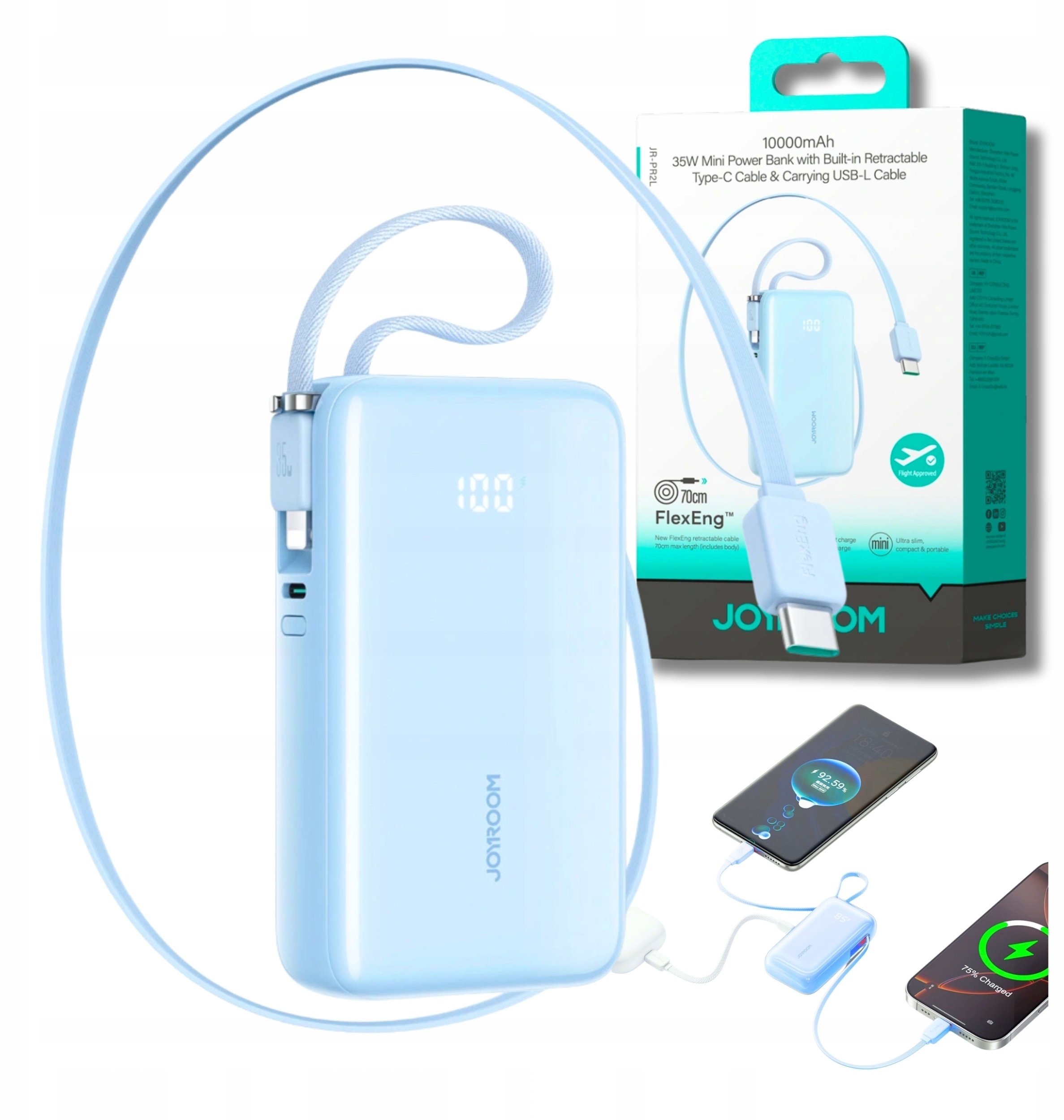 Надворешна батерија Џојрум JR-PR2L, 10000mAh, 35W, сина