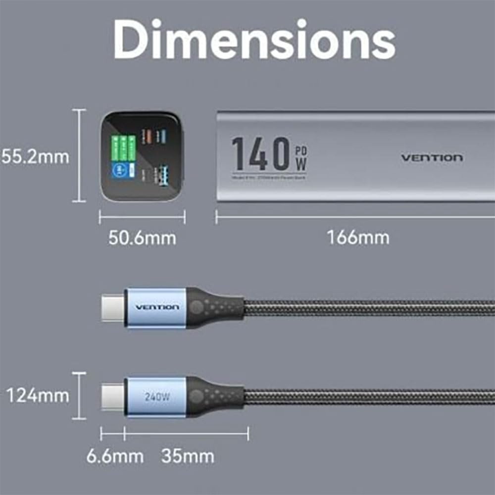 Power bank Vention, 27000mAh, 140W, gri me ekran LED