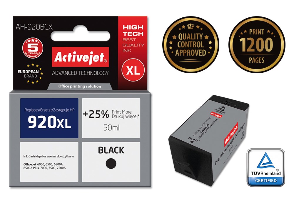 Ngjyrë për printer Activejet AH-920BCX (zëvendësim për HP 920XL CD975AE), 50 ml, e zezë