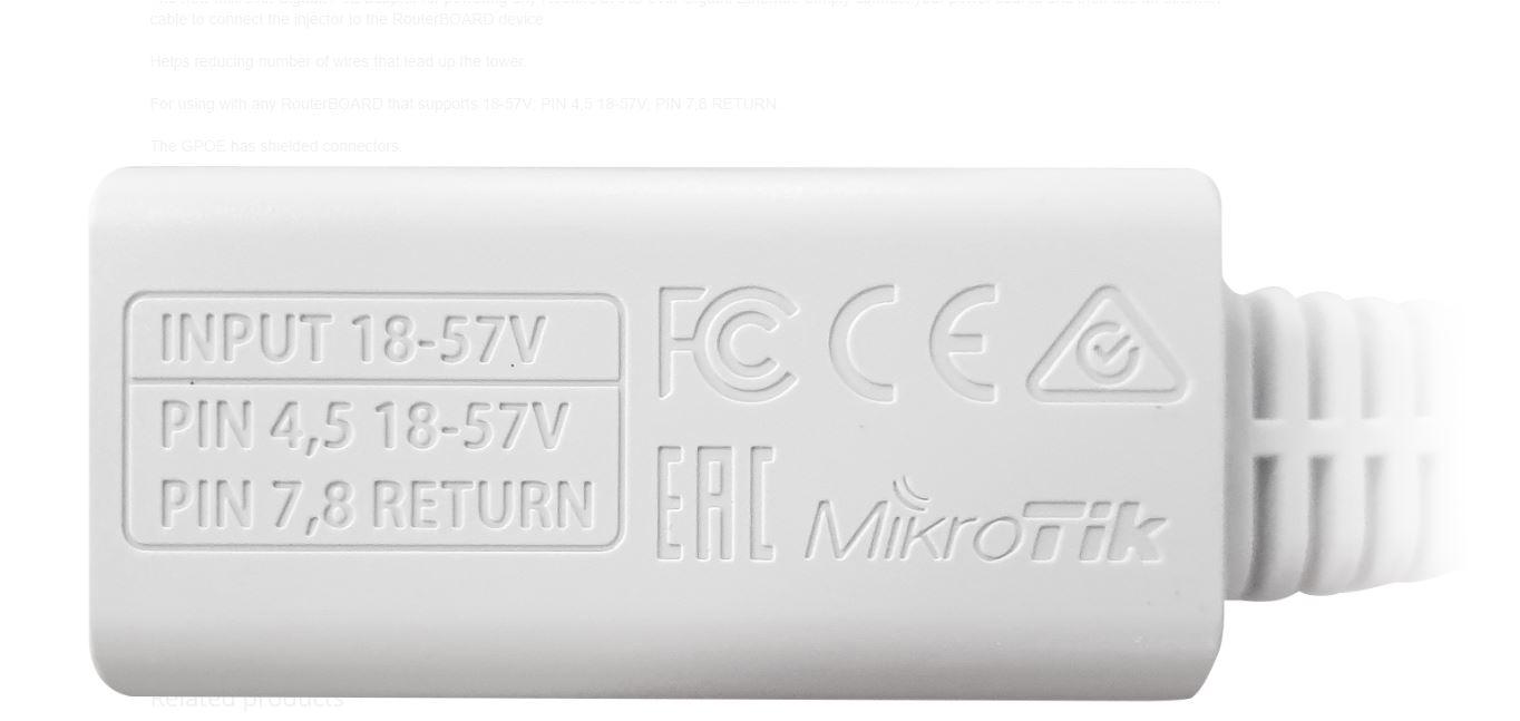 Adapter PoE MikroTik RB GPOE, Gigabit Ethernet, 9 48V DC, i bardhë