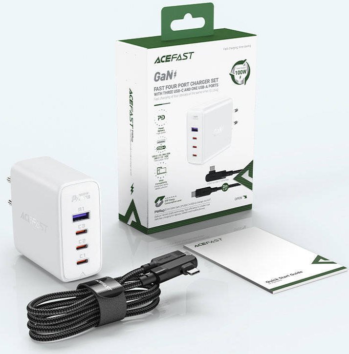Karikues muri Acefast A37, 100W PD GaN, 4x USB, i bardhë