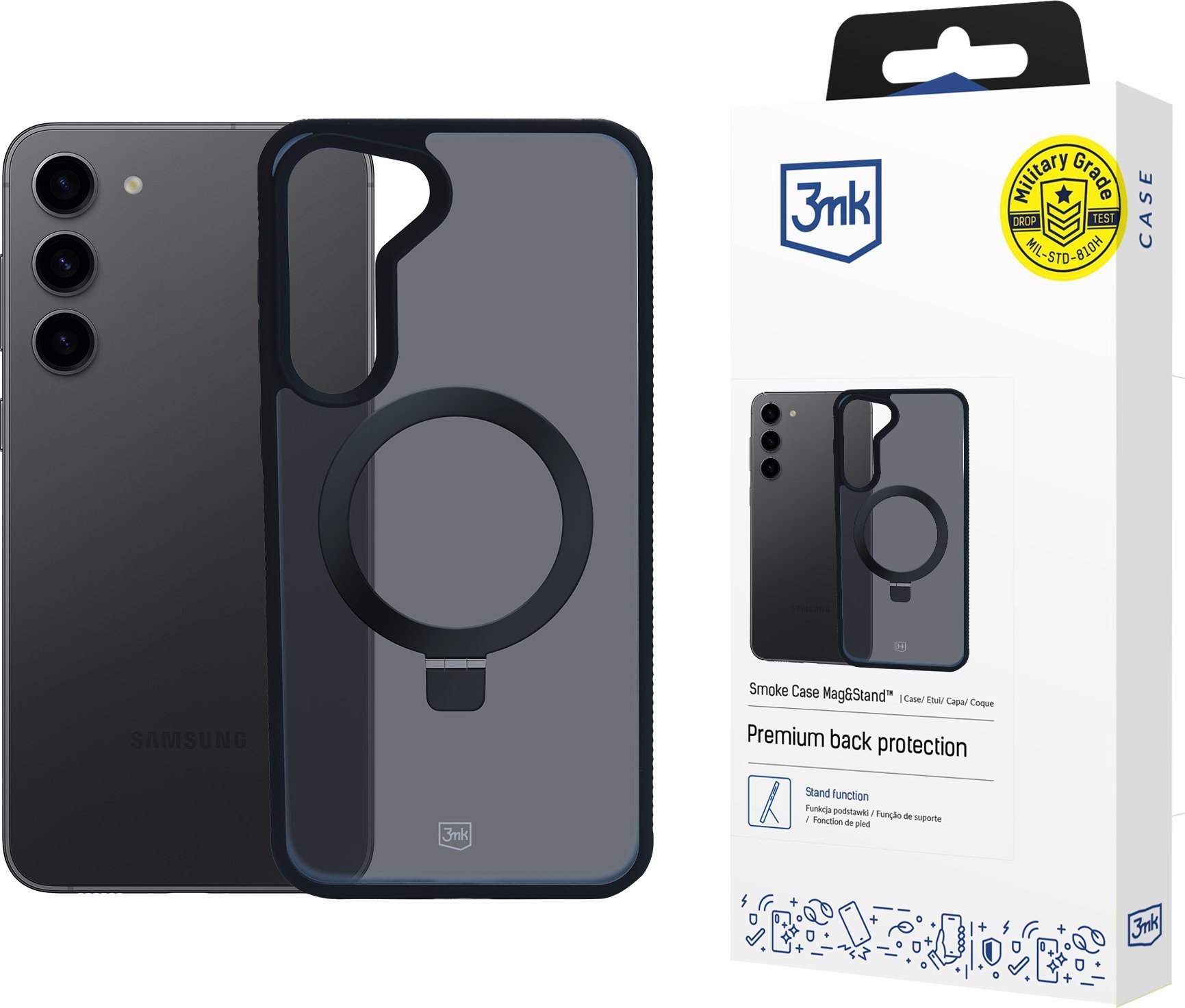Mbështjellës telefoni 3mk Smoke Case Mag and Stand për Samsung Galaxy S24 Plus, kompatibil me MagSafe, gjysmë transparent i tymosur