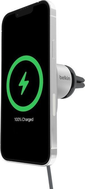 Karikues wireless për veturë Belkin BoostCharge Pro, 15W, montim në grilë ajri, argjendtë e bardhë