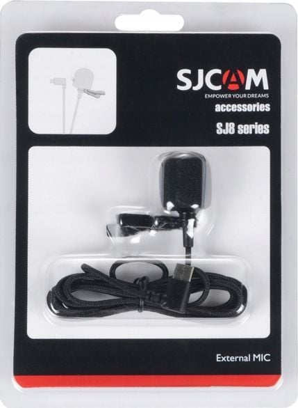 Mikrofon SJCAM për kamera SJ8, me kapëse, kabllo 145cm, i zi