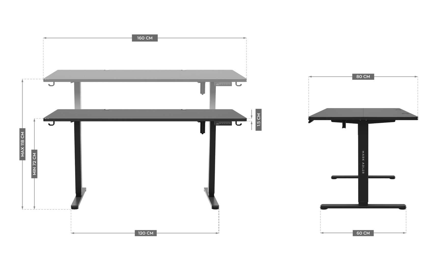 Tavolinë elektrike Mark Adler Leader 7.6, 160 x 80 cm, e zezë