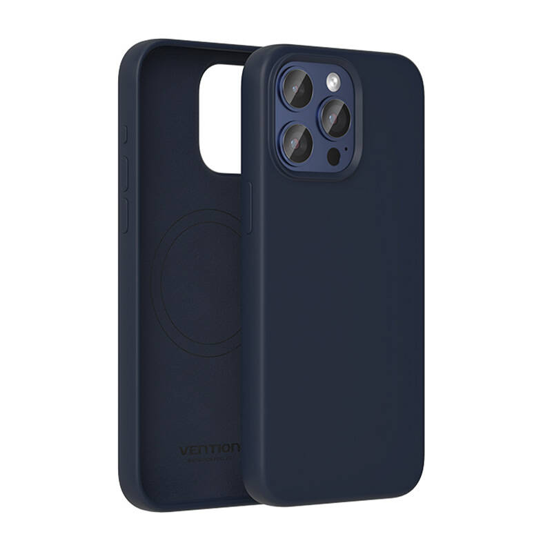 Kuti telefoni Vention për iPhone 15 Pro, silikon i lëngshëm, MagSafe, blu e errët