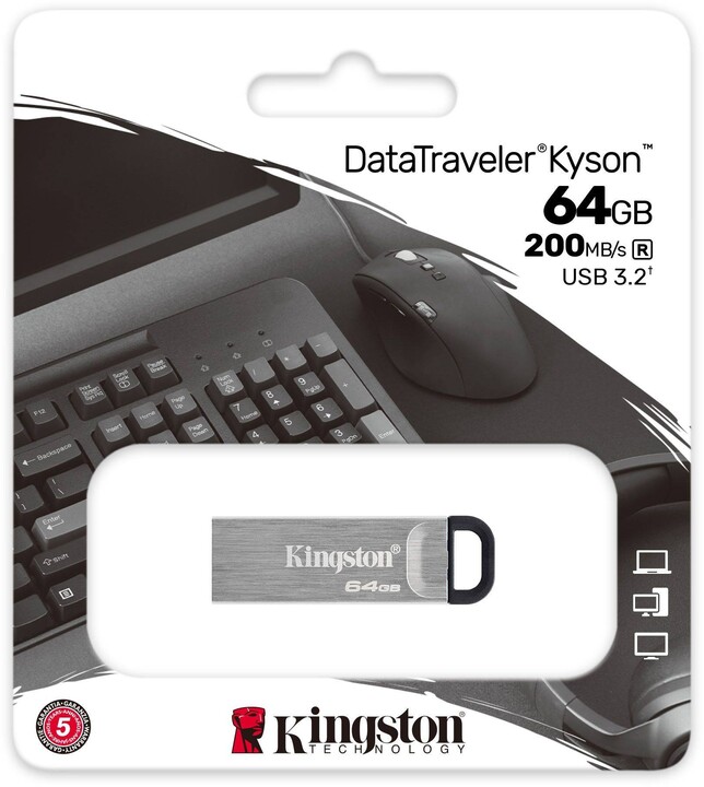 USB Kingston DataTraveler Kyson, - 64GB, e argjendtë