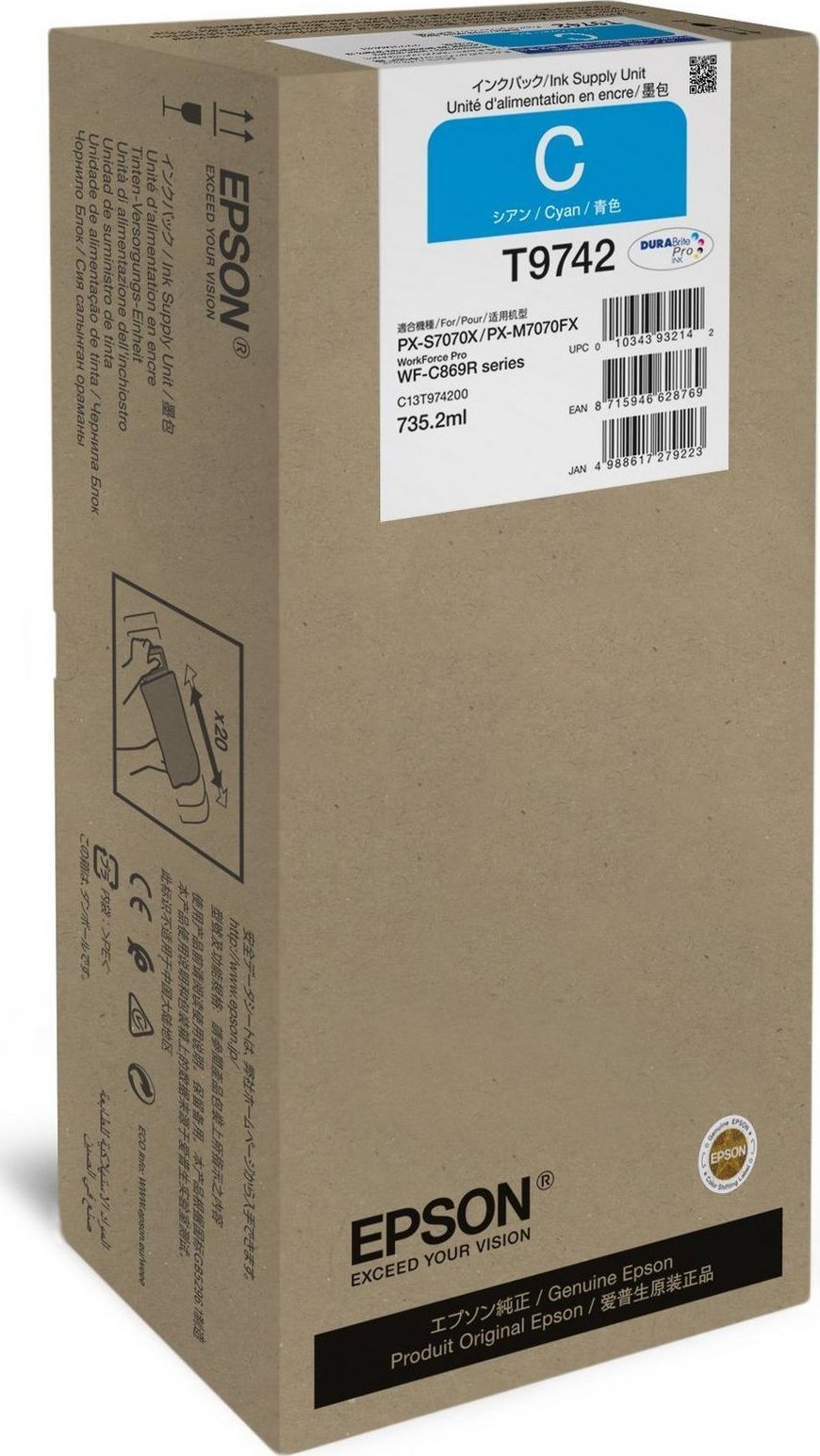 Kasetë boje Epson C13T97420N T9742, Cyan, 735.2ml, 84,000 faqe