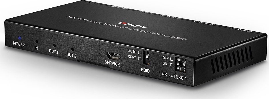 Splitter video HDMI Lindy 38230, 1x në 2x HDMI, 4K, i zi