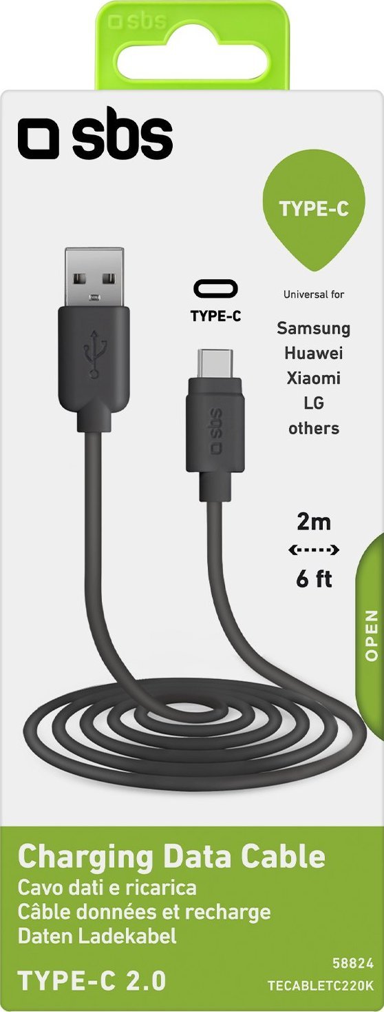 Kabllo USB SBS Mobile USB A në USB C, 2 m, e zezë