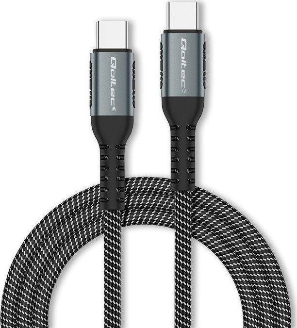 Kabllo USB Qoltec USB-C në USB-C, 1.5m, 100W PD, e zezë e bardhë