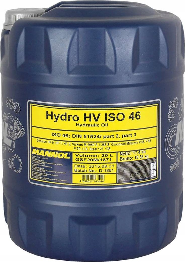 Vaj hidraulik Mannol Hydro HV ISO 46, ISO VG 46, 20L