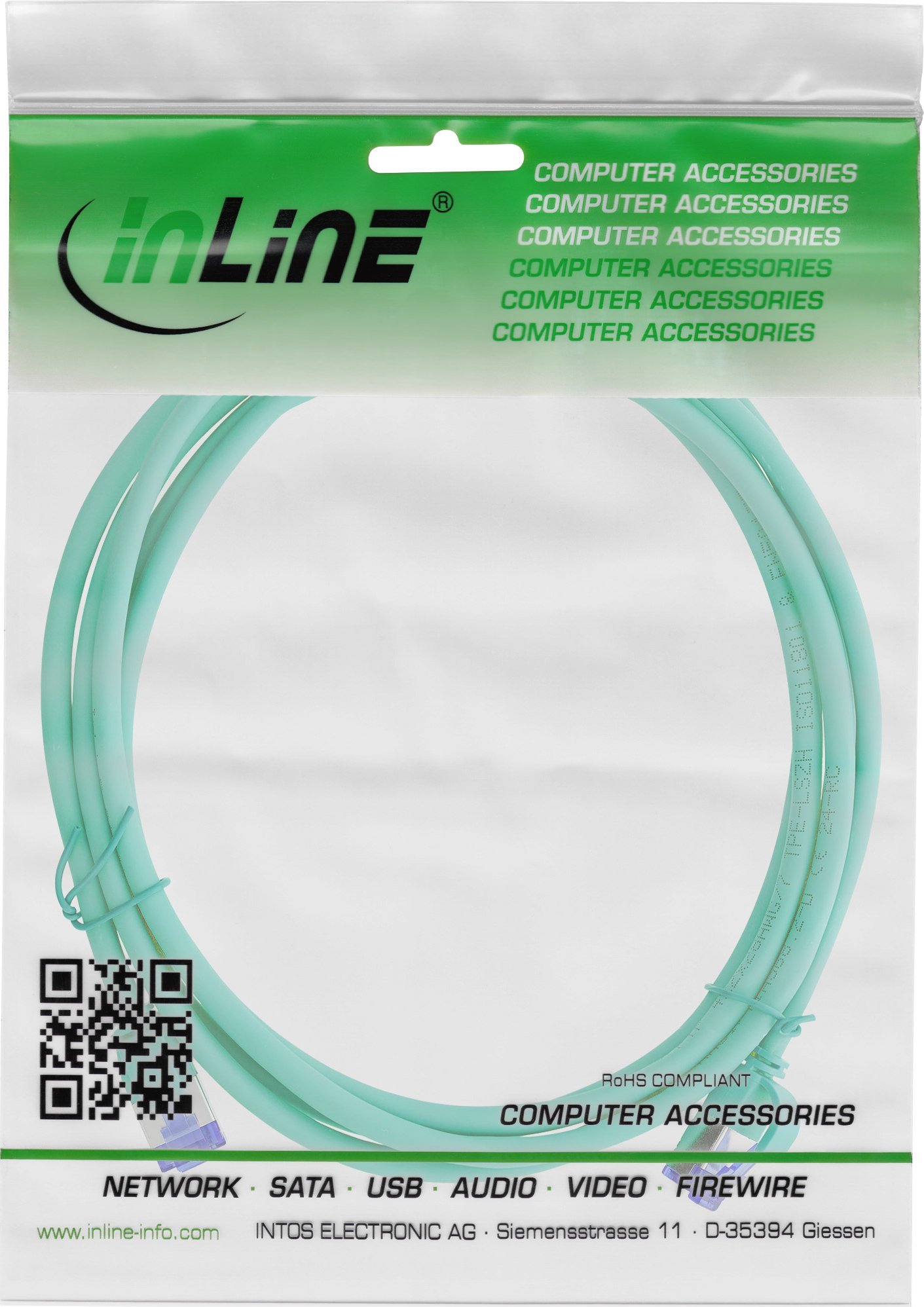 Kabllo rrjeti InLine Patch Cable Slim, Cat.6A S/FTP, 0.3m, e gjelbër
