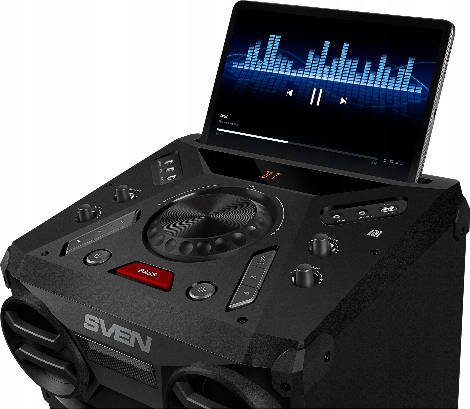 Kuti muzikore portative Sven PS-1900 Partybox, 1000W, Bluetooth, me karaoke dhe stroboskop