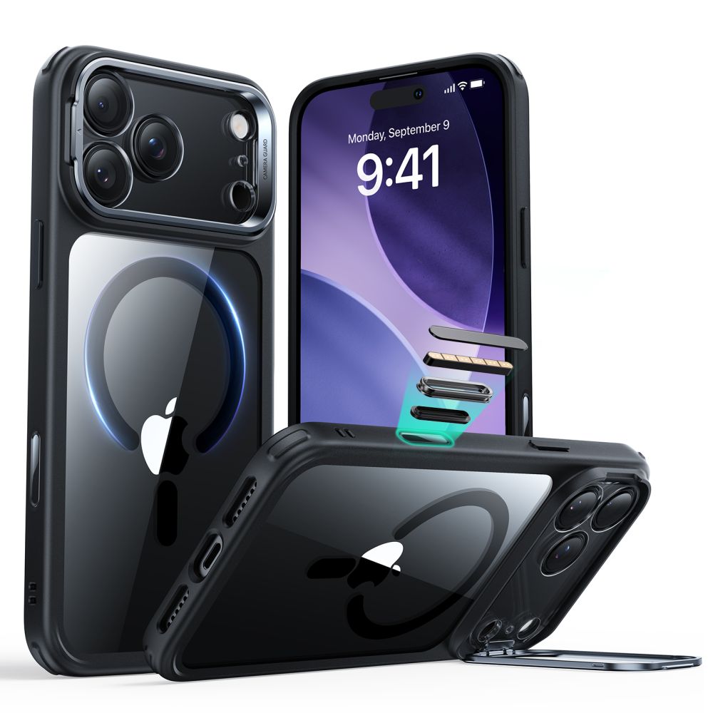 Mbrojtëse me mbajtëse për iPhone 17 Pro Max ESR, transparente/zezë