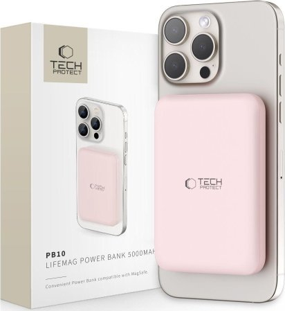 Power bank Tech-Protect PB10 LifeMag MagSafe, 5000mAh, wireless 15W, rozë
