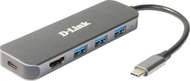 HUB USB C D Link DUB 2333, 5 në 1, HDMI 4K, gri
