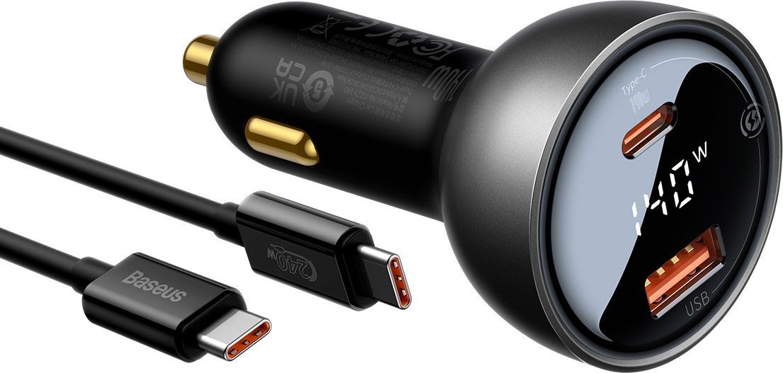 Полнач за автомобил Baseus Superme CGZX070001, 1x USB A 1x USB C, 3A, црн