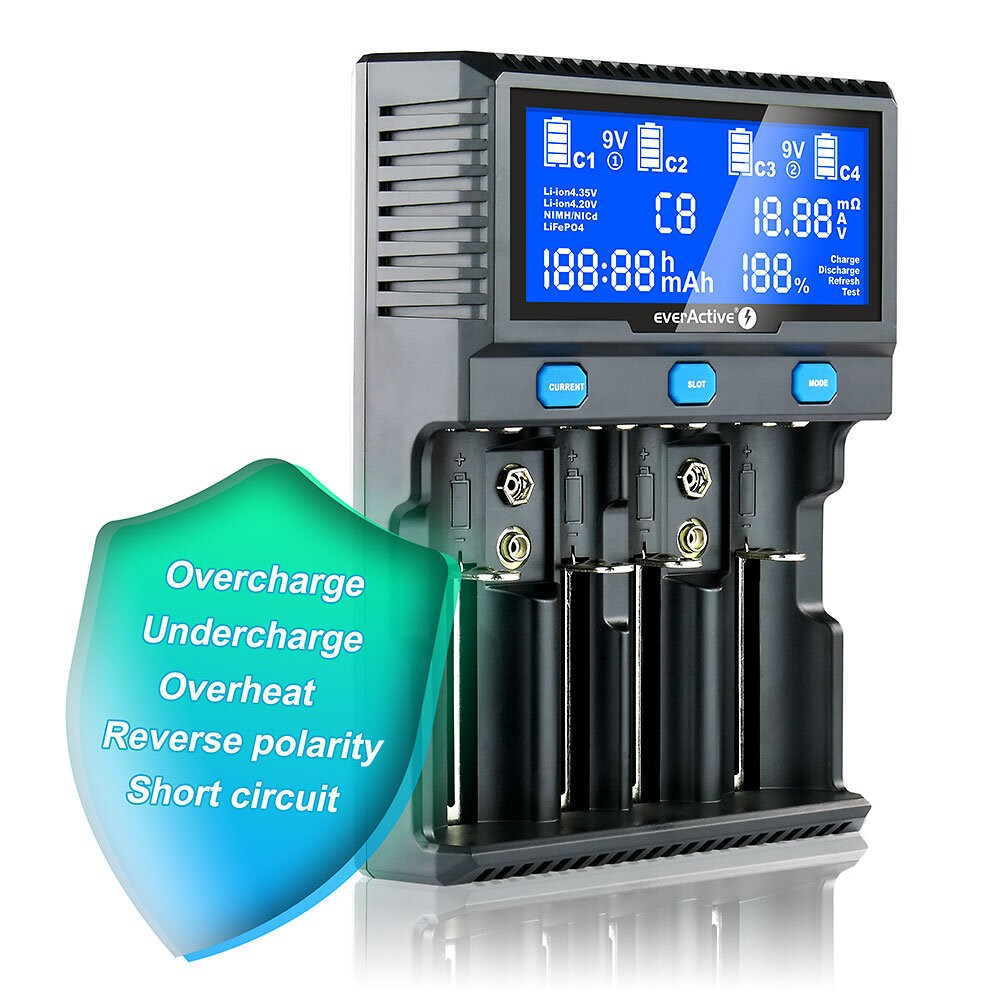 Karikues baterish EverActive UC4200, 4 kanale, ekran LCD, i zi