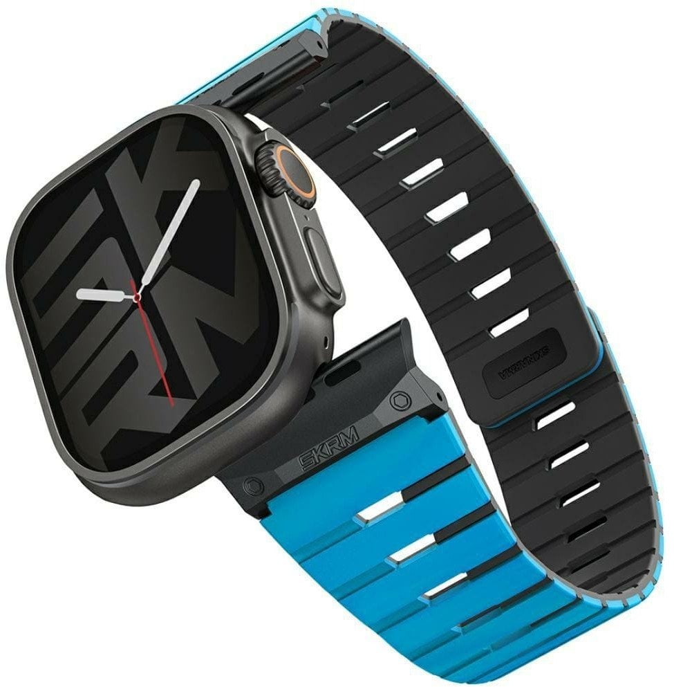 Rrip dore Skinarma Gemini për Apple Watch 49 46 45 44 mm, silikon, blu