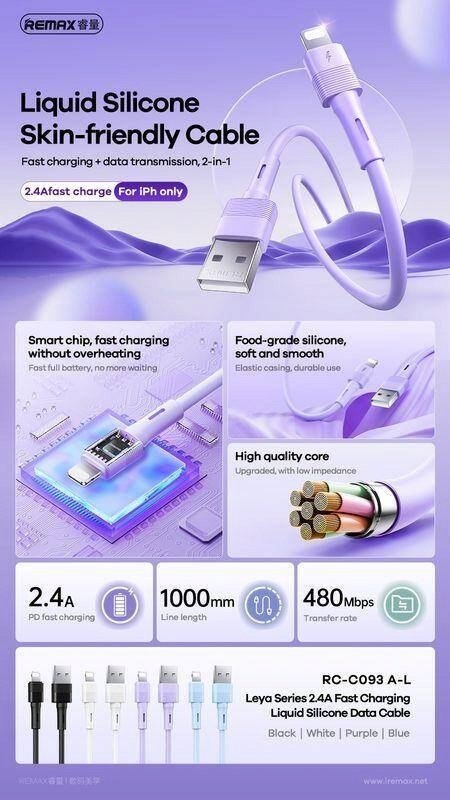 Kabllo Remax Leya Series RC-C093, USB në micro USB, 1m, 2.4A, e bardhë