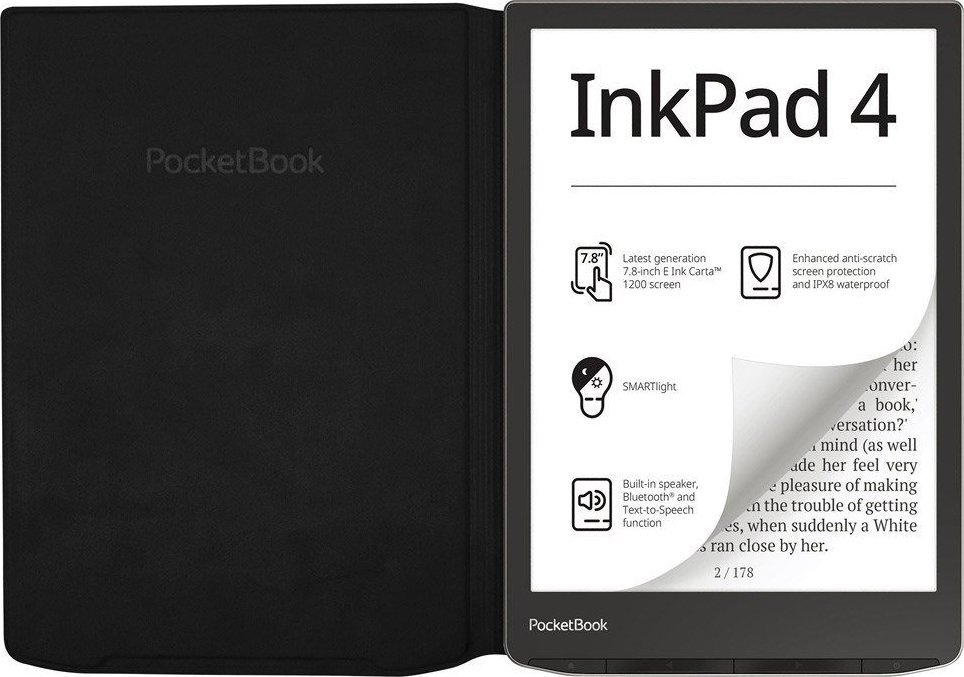 Mbulesë Flip PocketBook InkPad 4, për InkPad 4 dhe InkPad Color 2, e zezë
