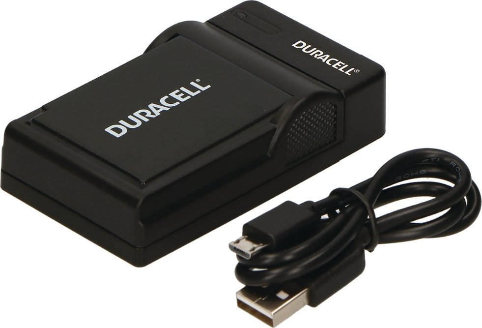 Karikues baterie për kamera Duracell DRC5905, me kabllo USB, për Canon LP-E10, i zi