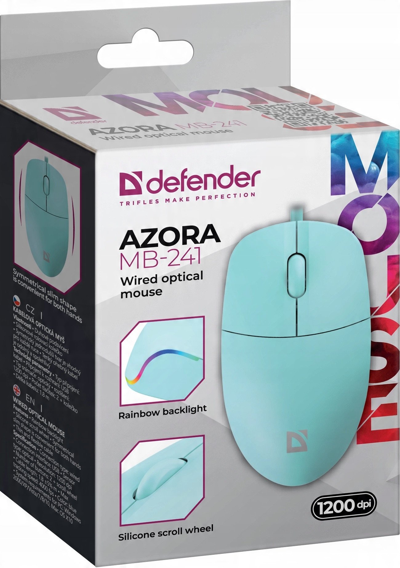 Maush me kabllo Azora MB-241, 1200 DPI, ndriçim RGB, ngjyrë mint