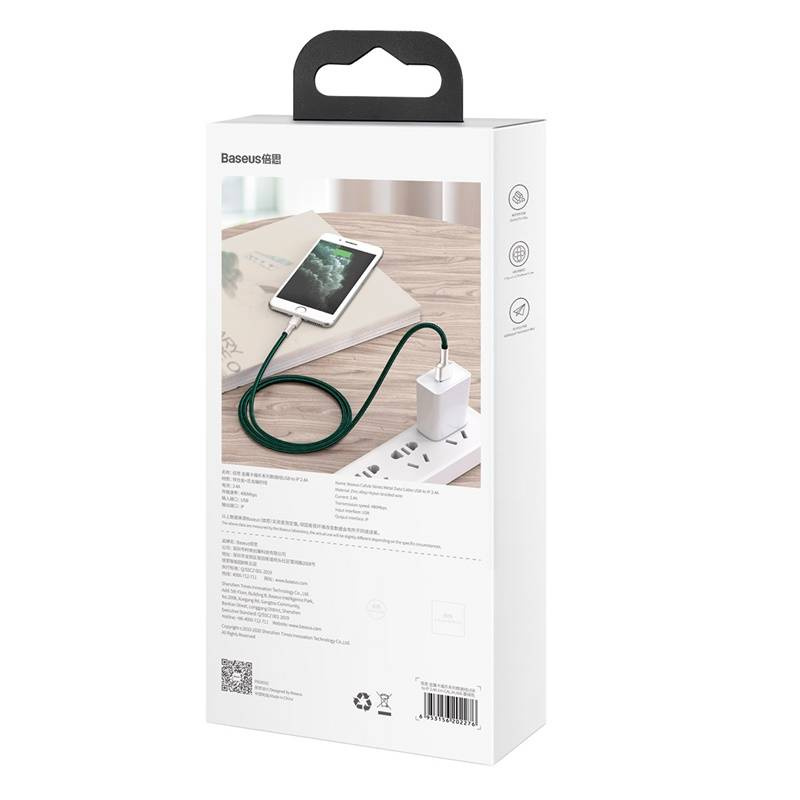 Kabllo karikimi Baseus CAFULE USB A në Lightning, 1 m, 2.4A, jeshile