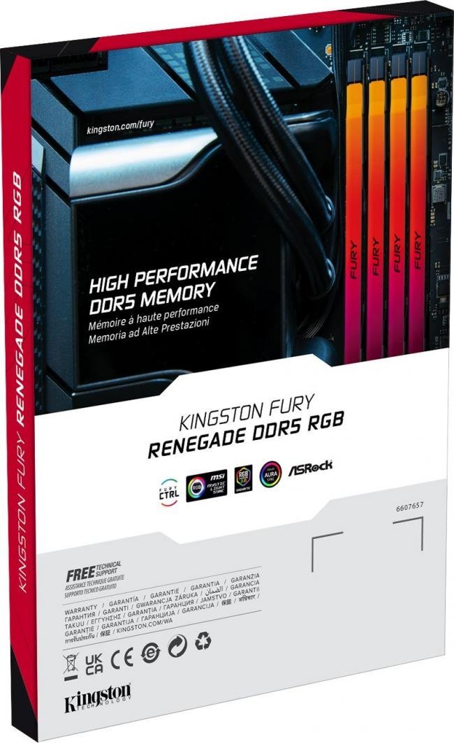 Memorie Kingston Fury Renegade RGB, DDR5, 32 GB, 7200 MHz, CL38, KF572C38RSAK2-32