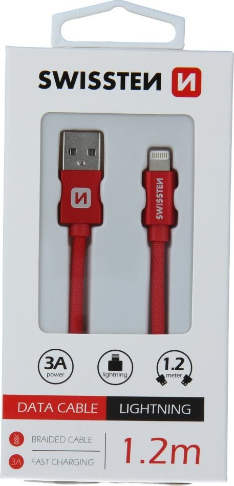 Kabllo karikimi Swissten Textile Fast Charge 3A Lightning, 1.2m, e hirtë