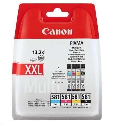 Ngjyrë për printer Canon CLI-581XXL BK, 600 faqe, e verdhë/kaltër/vjollcë/e zezë