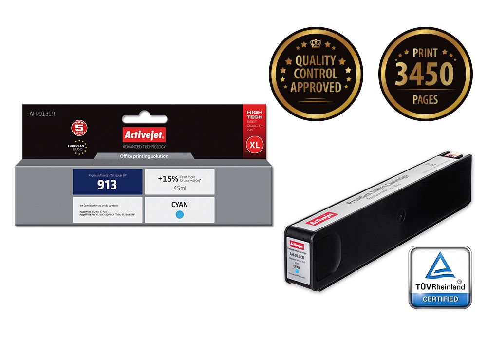 Ngjyrë për printer Activejet AH-913CR (zëvendësim për HP 913 F6T77AE), 45 ml, e kaltër
