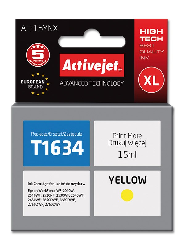 Мастило за печатач Activejet AE-16YNX (замена за Epson 16XL T1634), 15 ml, жолта